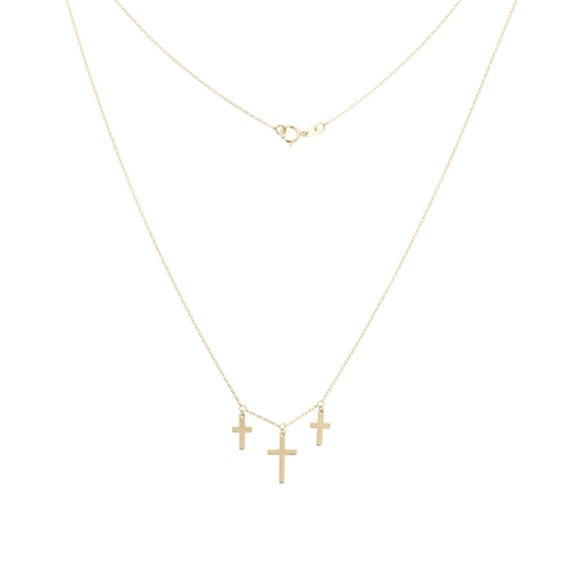 NWT 14K Solid Gold Dangle Triple Cross Necklace